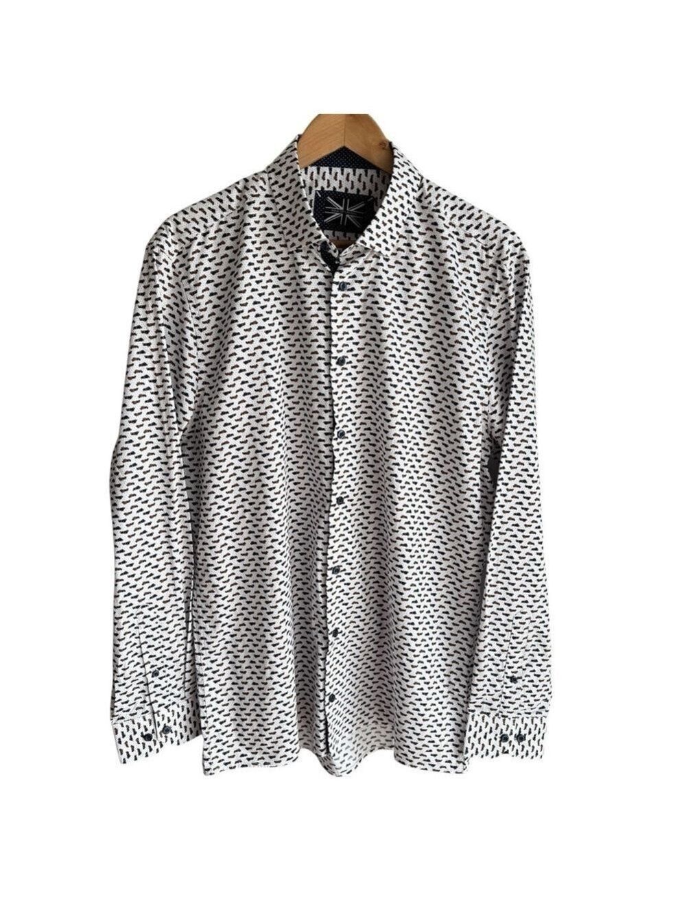 Soul of London Car Print Dress Shirt Mens Large 16.5 White Novelty Teacher Ford